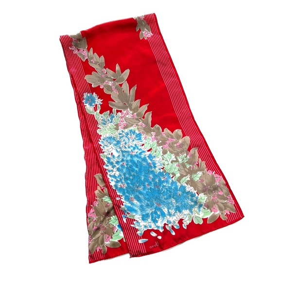 VERA Scarf Rectangle Ponytail Headband Red Blue Floral Made in Japan Hand Roled - Picture 4 of 6